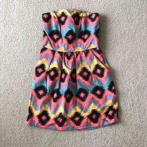 Rachel Roy Tribal print strapless dress. Size 6